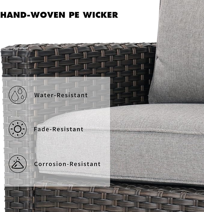 Grand patio Outdoor Rattan Couch Sofa Cushions, Dark Grey Sofa Set for 2 PCS - Photo 5