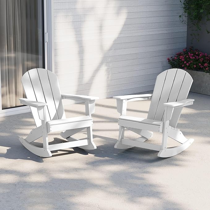 WestinTrends Malibu 2 Piece Set Outdoor/Patio Poly Adirondack Rocking Chairs (2 Seater), White