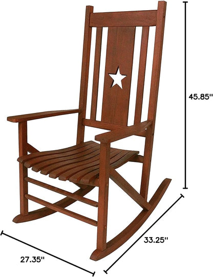 Leigh Country Heartland Rocker with Star Cutout, Natural Finish, Wooden Outdoor Seating for Porch/Patio/Deck