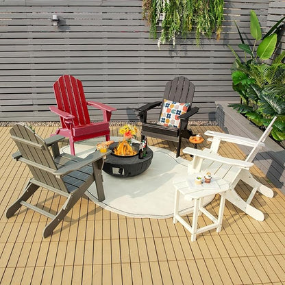 Giantex Adirondack Chair, Outdoor Folding Chairs, HDPE Weather Resistant Patio Chair with Built-in Cup Holder, Lawn Chair for Yard, Balcony, Deck, Outside, Campfire, Plastic Fire Pit Chair (1, Red)