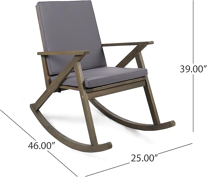 Christopher Knight Home Outdoor Acacia Wood Rocking Chair, Grey/Grey Cushion