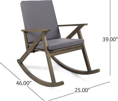 Christopher Knight Home Outdoor Acacia Wood Rocking Chair, Grey/Grey Cushion