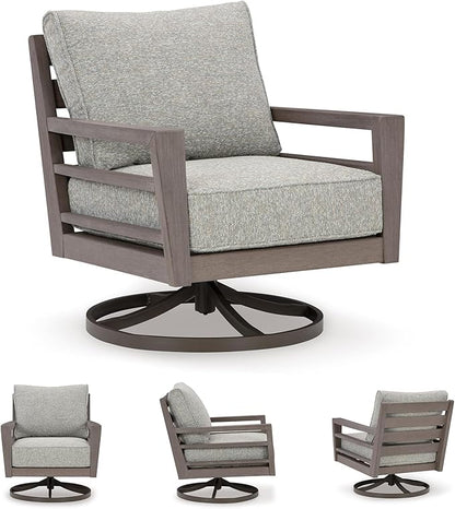 Signature Design by Ashley Hillside Barn Urban Nuvella Weather Resistant Fabric Outdoor Swivel Lounge with Cushion, Light Brown & Light Gray