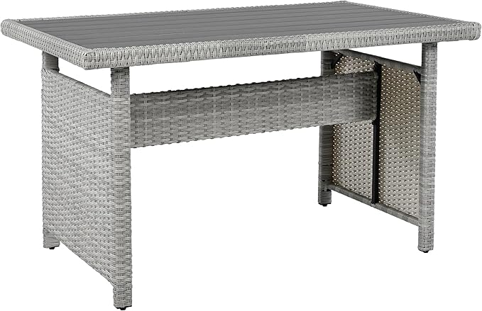 Merax Patio Furniture Sets Outdoor, All Weather Sectional PE Rattan Sofa with 2 Extendable Side Tables, Dining Table and Bench, White