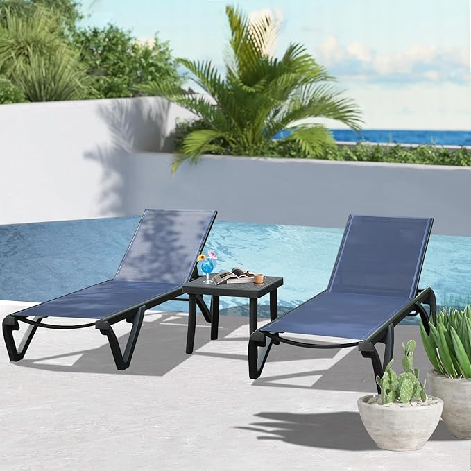 Domi Pool Lounge Chairs, Aluminum Patio Chaise Lounge with Side Table, Wheels, 5 Position Adjustable - Photo 3