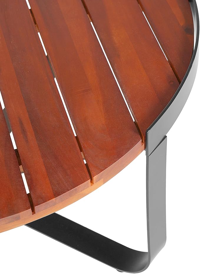 Merax Outdoor Coffee Table 31.5" Round Acacia Wood Tabletop with Metal Frame for Patio, Garden & Poolside, Modern Industrial Style