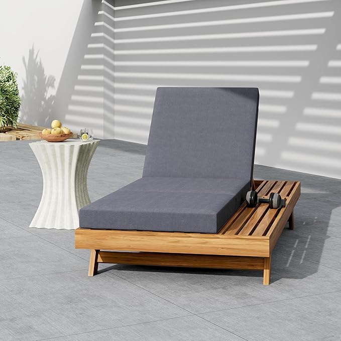 Merax Acacia Wood Chaise Lounge Chair Outdoor Set of 4 - Photo 3
