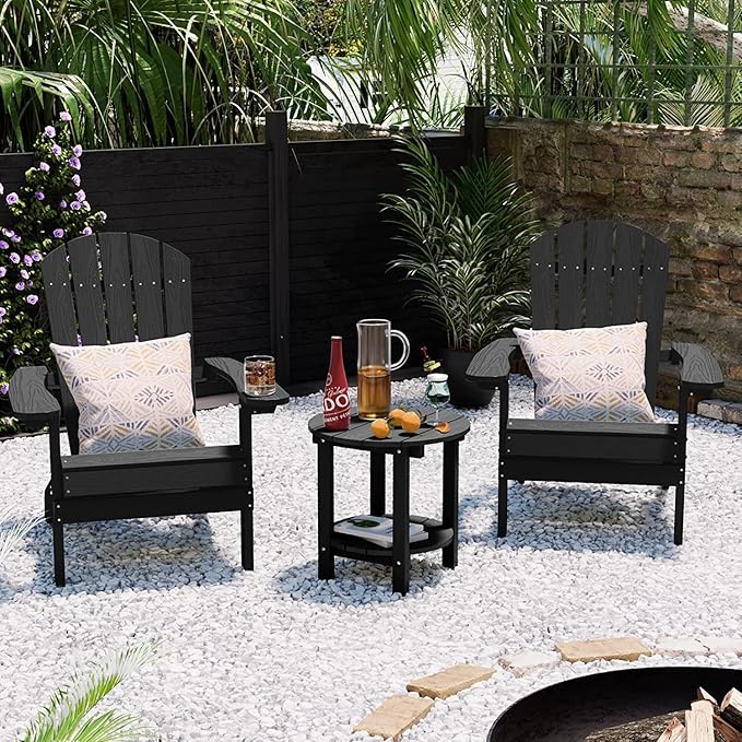 YEFU Adirondack Side Table Set of 2, 18" Double Outdoor Side Table, Poly Lumber end Table, Weather Resistant for Indoor, Patio, Pool, Porch, Backyard-Black