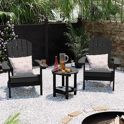 YEFU Adirondack Side Table Set of 2, 18" Double Outdoor Side Table, Poly Lumber end Table, Weather Resistant for Indoor, Patio, Pool, Porch, Backyard-Black