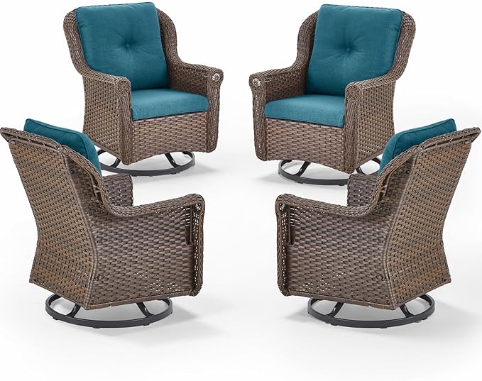 Patio Chairs Outdoor Swivel Glider - Set of 4 High Back Outside Brown Wicker Rattan Rocking Chair with Thick Cushion - Photo 1