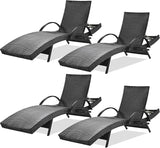 80'' Outdoor Wicker Chaise Lounge Chairs Set of 4, Patio Rattan Reclining Chair with Pull-Out Side Table - Photo 1