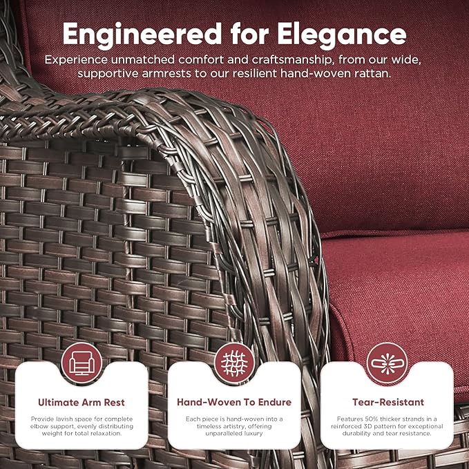 Belord Patio Wicker Chairs Swivel Rocker, Outdoor Patio Furniture Set with Rattan Side Table - Photo 5