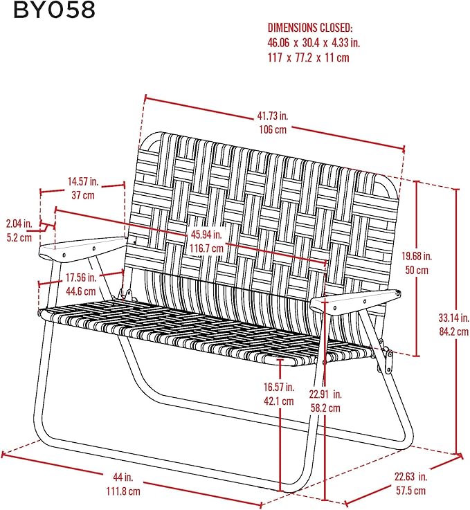 Camp & GO 16.5" High Seat Outdoor Double Wide Loveseat Web Folding Chair, Blue/Red - Photo 2