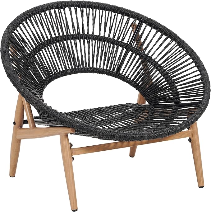 Christopher Knight Home Cyril Outdoor Papasan Chair with Cushion, Wicker Egg Chair with Removable Cushion, PE Wicker Chaise Lounge Chair, Patio Furniture Set for Garden/Backyard, Brown+Dark Grey