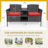 Flamaker Outdoor Furniture Patio Loveseat Wicker 2-Seat with Built-in Table and Cushions Rattan Porch Chairs Bench for - Photo 6