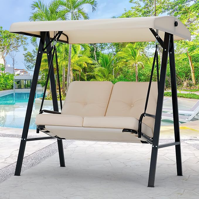 AECOJOY Outdoor Patio Swing Chair for Adults, 2-Seat Porch Swings with Adjustable Canopy - Photo 8