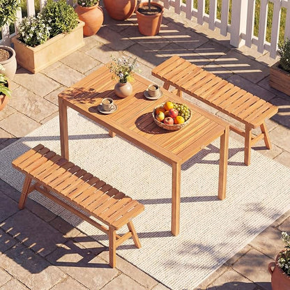 Tangkula Acacia Wood Outdoor Garden Bench, 2-Person Patio Backless Bench with Slatted Seat, 800 lbs Capacity, Outside Dining Bench for Front Porch, Balcony and Entryway (2,Natural)