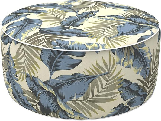 LVTXIII Inflatable Stool Ottoman Footrest with Handle, Decorative Fade-Resistant Foot Stool, Indoor or Outdoor Pouf for Home Garden and Camping Use, D21 x W 21 x H9, ‌Lush Palm Blue