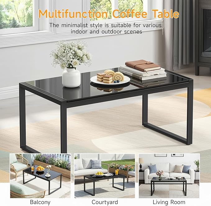 ONBRILL Rectangle Coffee Table with Tempered Glass Desktop - Photo 6