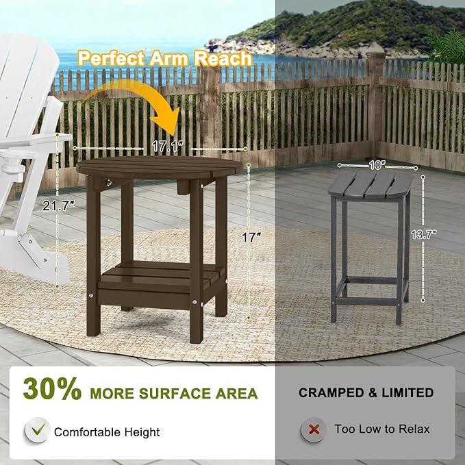 Adirondack Outdoor Side Tables, 2-Tier Round Outdoor Table, Weather Resistant HDPE Patio End Table for Garden, Lawn - Photo 2