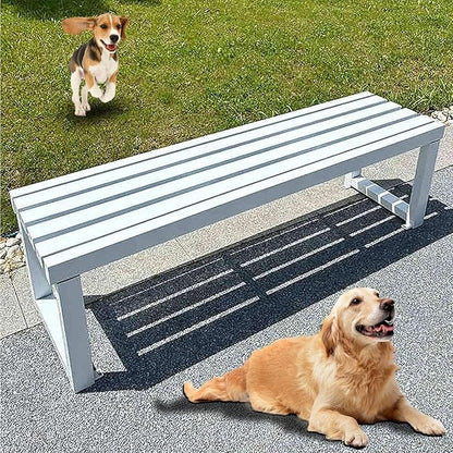 Pure Wrought Iron Metal Garden Bench with Reserved Fixing Holes, Backless Outdoor Bench, 2-3 Person Seat, for Hospital/School/Plaza(White,150cm)