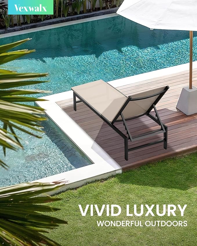 Outdoor Lounge Chairs Set of 2, Aluminum Patio Chaise Lounge Chairs with 5-Position Recliner - Photo 2
