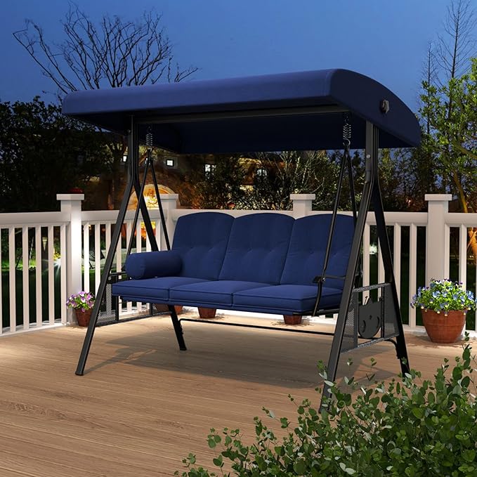 AECOJOY Outdoor Porch Swing, 3-Seat Porch Swing with Adjustable Canopy - Photo 8