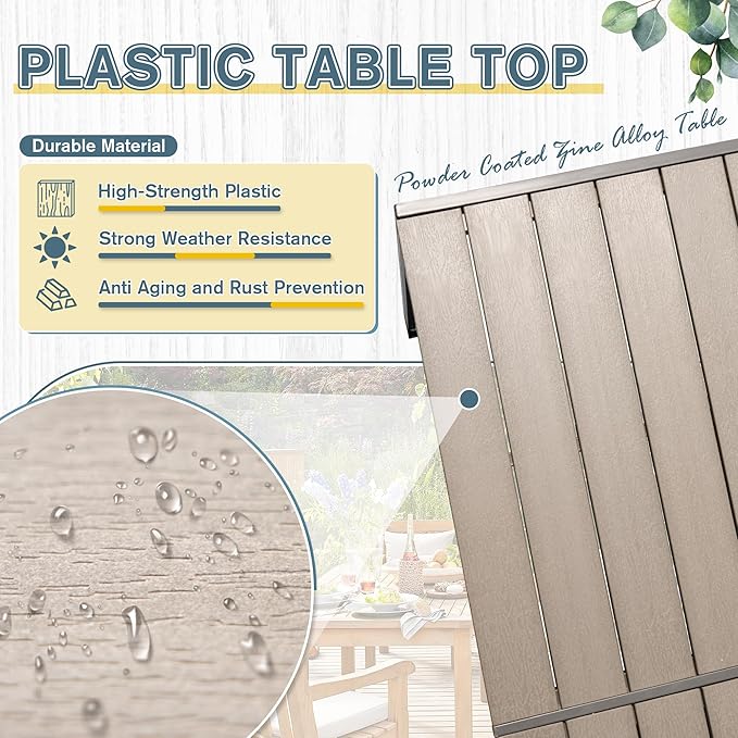 Rankok 35" x 59" Outdoor Dining Table for 6 Rectangular Patio Table with Rust Proof Metal Frame Large Outside Table for Courtyard, Garden, Balcony, Poolside, Lawn
