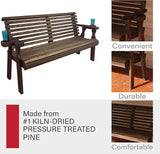 Amish Casual Heavy Duty Pressure Treated 4 Foot Outdoor Garden Bench with Cup Holders - Amish Crafted Roll Back Design - Photo 5