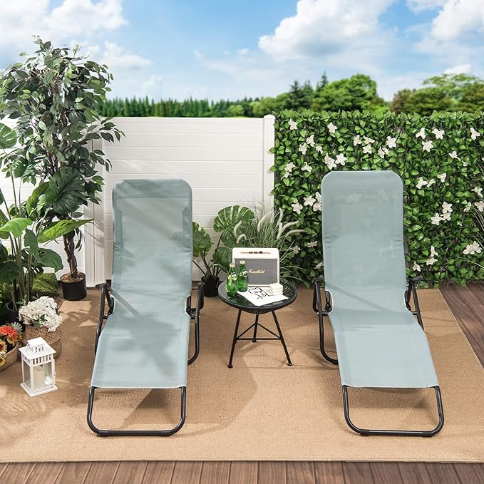Giantex Patio Chaise Lounge Chair Set of 2, Outdoor Sunbathing Chairs Folding & Stacking Lawn Chair W/Rocking Design, Lightweight and Portable Tanning Lounger for Deck, Yard, Pool Chairs (2, Green)