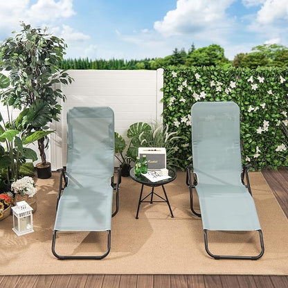 Giantex Patio Chaise Lounge Chair Set of 2, Outdoor Sunbathing Chairs Folding & Stacking Lawn Chair W/Rocking Design, Lightweight and Portable Tanning Lounger for Deck, Yard, Pool Chairs (2, Green)