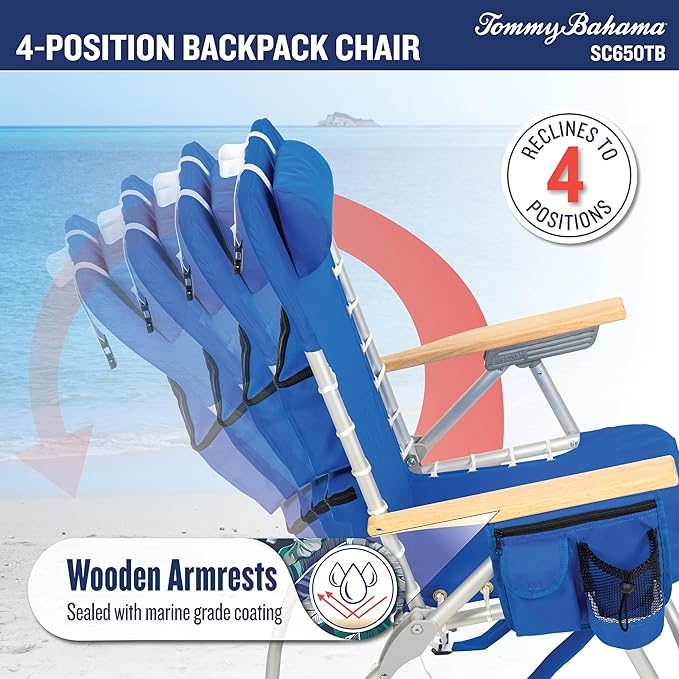 Tommy Bahama Hi-Boy 17" Seat Height 4-Position Lace-Up Suspension Folding Beach Backpack Chair - Photo 8
