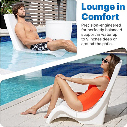 Step2 Vero Pool Chair, Fade-Resistant, Waterproof Patio Furniture for Sun Shelf, Use in Pools up to 9-Inches of Water, Weighted, White