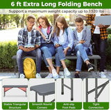 Giantex 6 FT Plastic Folding Bench, HDPE Portable Seat w/Metal Legs, Fold-in-Half Outdoor Bench for Picnic, Garden - Photo 6