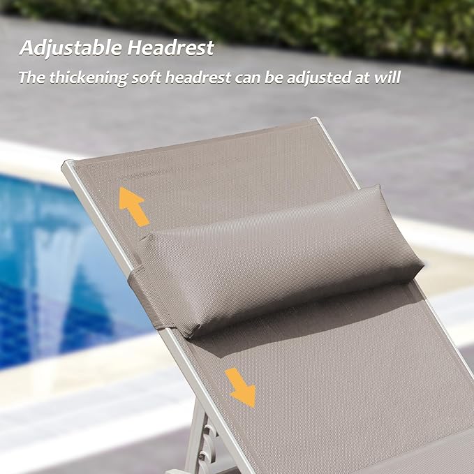 Domi Patio Chaise Lounge Set of 2 with Side Table, Aluminum Adjustable Pool Lounge Chairs - Photo 3