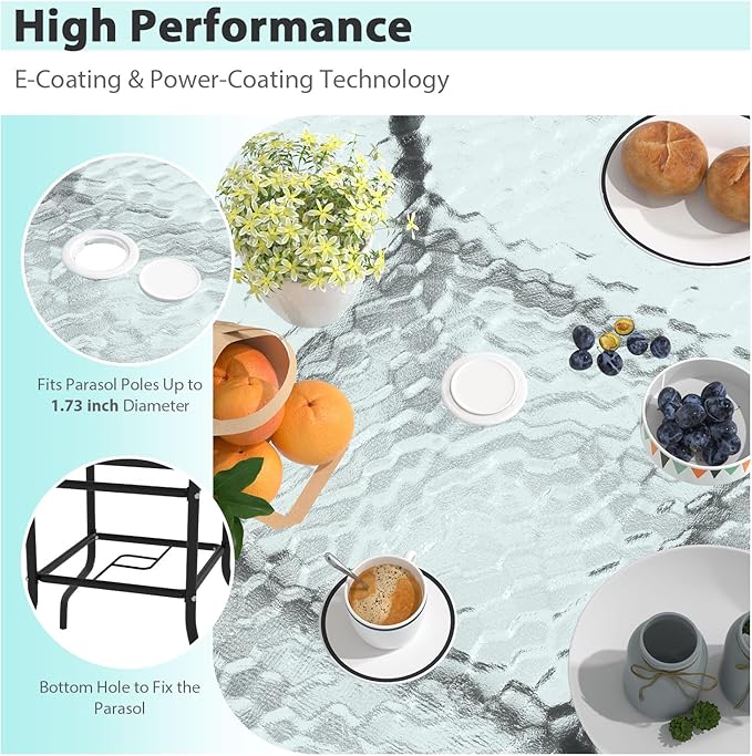 MKDLUFEI 32 Inch Umbrella Table with Hole, Outdoor Square Patio Table with Tempered Glass Top, for Balcony, Backyard - Photo 6