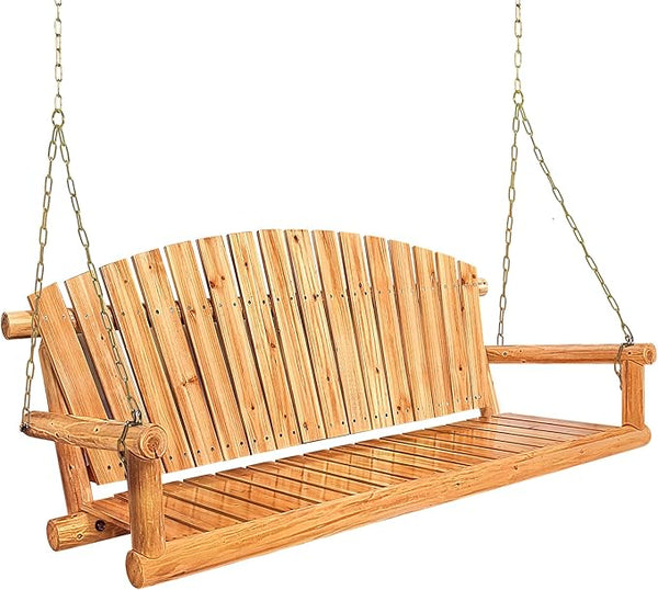 Outdoor Porch Swing Front Porch Hanging Wooden Bench Swing 3 Seat Chair for Garden, Patio, Backyard, Playground - Photo 1