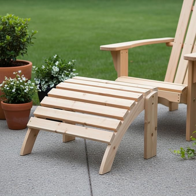 Shine Company Classic Wood Adirondack Chair Ottoman, Natural