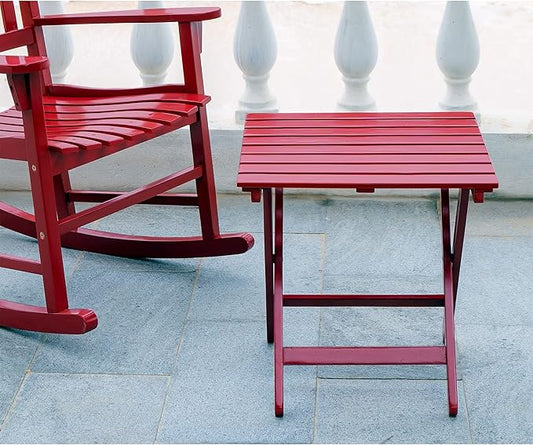 Merry Products Authentic Acacia Hardwood Compact Flat Folding Adirondack Slatted Side Table Outdoor Patio Furniture, Red