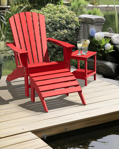 IVY&LANE Adirondack Chairs Set of 2 | HDPE Plastic | Outdoor Fire Pit Chairs | Oversized | All-Weather | Red | for Outside Deck Backyard Patio Poolside Porch Lawn