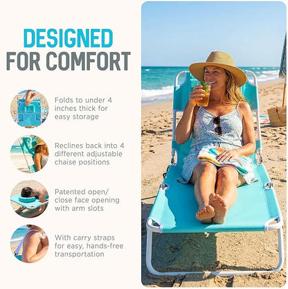 Ostrich the Original Chaise 72 x 22 Inch Lounge Portable Reclining Lounger, Outdoor Patio, Beach, Lawn, Camping, or Pool Tanning Chair, Aqua