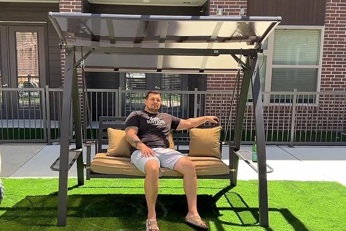 PURPLE LEAF 2-Seat Porch Swing with Adjustable PVC Canopy Metal Patio Bench Glider Swing Bed Outdoor Swing Chair with - Photo 2