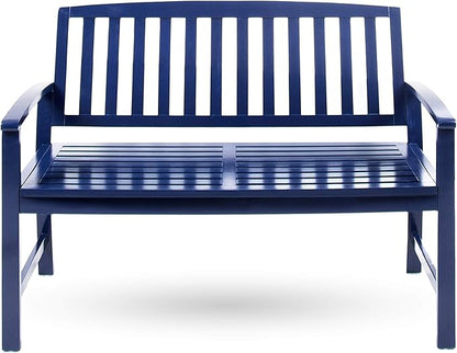 Christopher Knight Home Loja Outdoor Acacia Wood Bench, Pu Navy Blue
