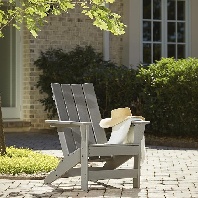 Signature Design by Ashley Visola Outdoor Patio HDPE Weather Resistant Adirondack Chair, Gray