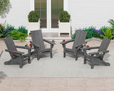 SERWALL Modern Folding Adirondack Chair Set 4, Outdoor, Relaxing, Grey, Polyethylene, Wood Finish, Arm Rest, Cup Holders - Photo 1