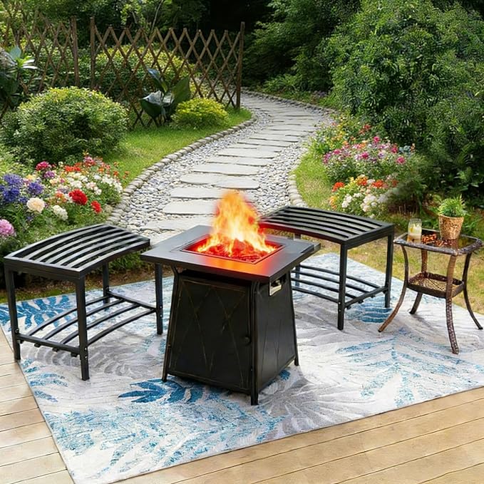 Heavy-Duty Outdoor Metal Benches Set of 4, Backless Curved Fire Pit Seating with Weatherproof, Quick Assembly for Patio - Photo 6