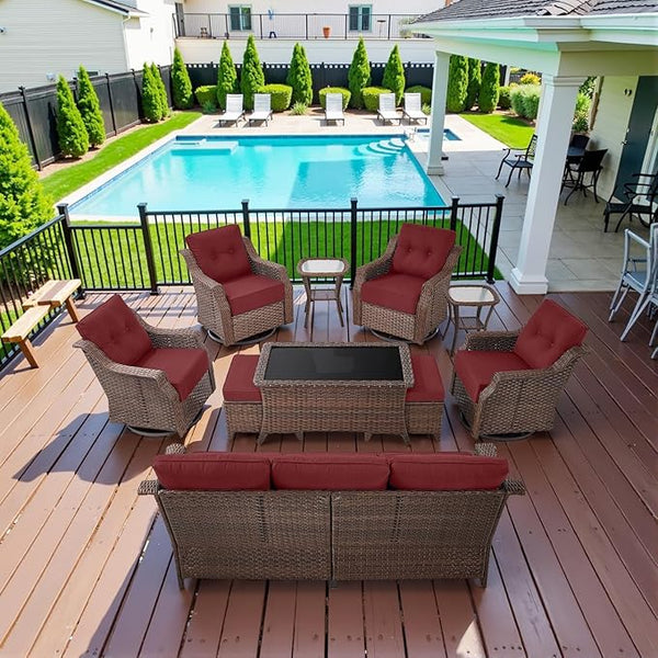 10 Piece High Back Outdoor Patio Furniture Set - Patio Conversation Set with Swivel Rocker Outdoor Chairs Set of 4 and - Photo 1