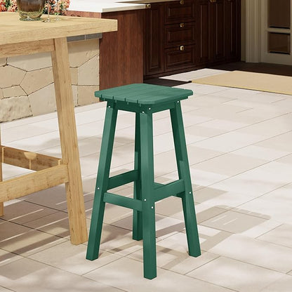 Costaelm 29" Height Outdoor Bar Stools, All-Weather Bar Stools, Adirondack Poly Patio Square Bar Stool for Patio, Deck, Kitchen Counter and Garden, Dark Green