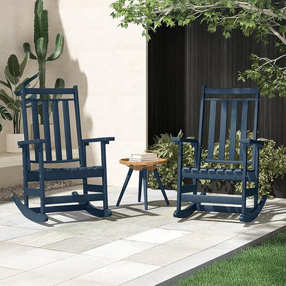 Oversized Outdoor Rocking Chairs Set of 2,All Weather Rocker Chair with More Comfortable Seat Panel for Porch Patio Outside(Navy Blue)