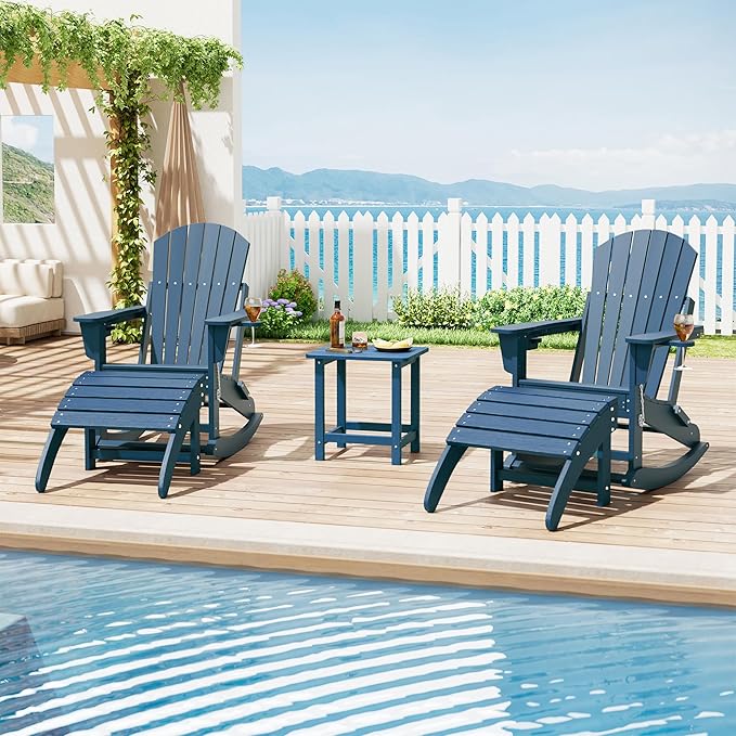 HDPE Adirondack Ottoman Foot Rest, Weather Resistant Outdoor Footstool for Adirondack Chair, Resin Patio Porch Poolside Lawn and Backyard Use